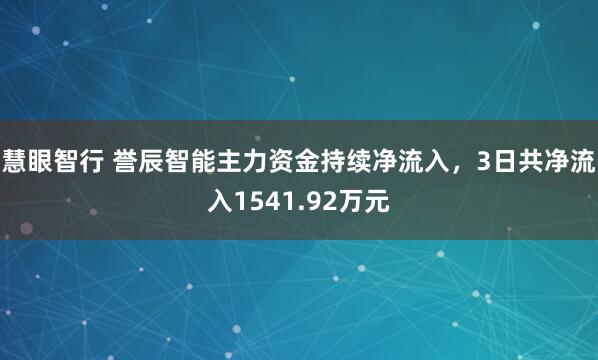 慧眼智行 誉辰智能主力资金持续净流入，3日共净流入1541.92万元