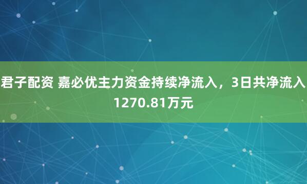 君子配资 嘉必优主力资金持续净流入，3日共净流入1270.81万元