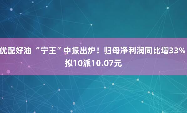 优配好油 “宁王”中报出炉！归母净利润同比增33% 拟10派10.07元