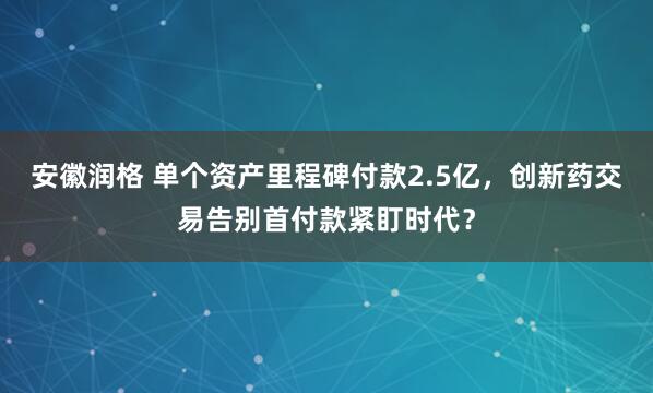 安徽润格 单个资产里程碑付款2.5亿，创新药交易告别首付款紧盯时代？